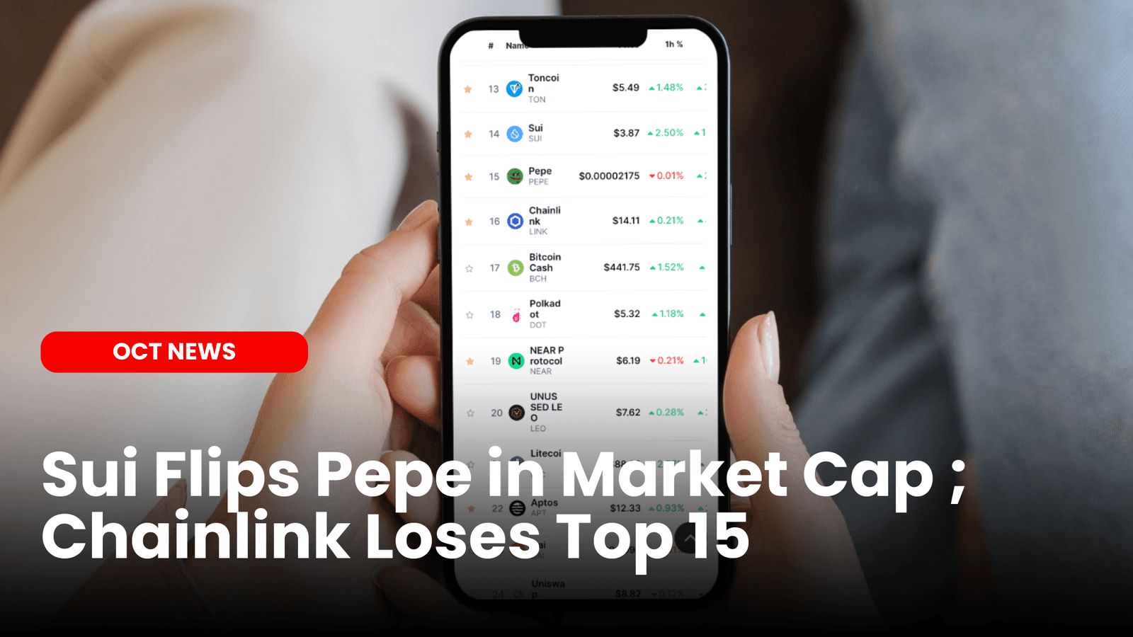 Sui Flips Pepe in Market Cap; Chainlink Loses Top 15 image
