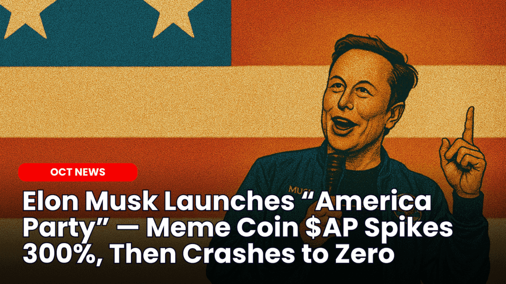 Elon Musk Launches “America Party” — Meme Coin $AP Spikes 300%, Then Crashes to Zero image