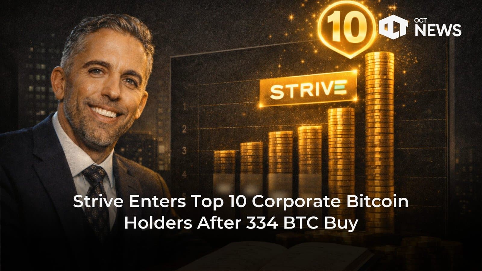 Strive Enters Top 10 Corporate Bitcoin Holders After 334 BTC Buy image